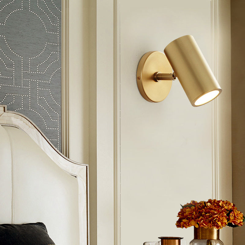 Modern Brass Wall Light Cylinder 6" High Reading Wall Sconce in Gold for Bedroom
