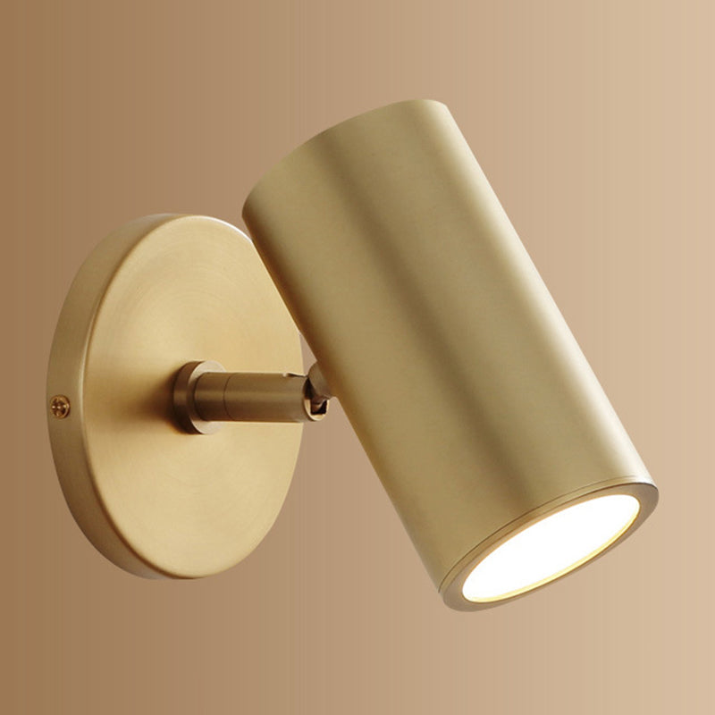 Modern Brass Wall Light Cylinder 6" High Reading Wall Sconce in Gold for Bedroom