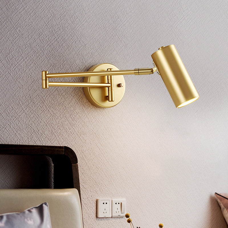 Nordic Metal Wall Light Cylinder 5.5" High Swing Arm Wall Sconce for Bedroom