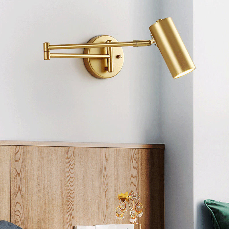 Nordic Metal Wall Light Cylinder 5.5" High Swing Arm Wall Sconce for Bedroom