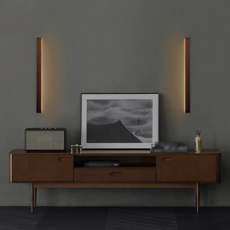 Linear Shade Wood Wall Sconce Modern Style Single Light Wall Mounted Light