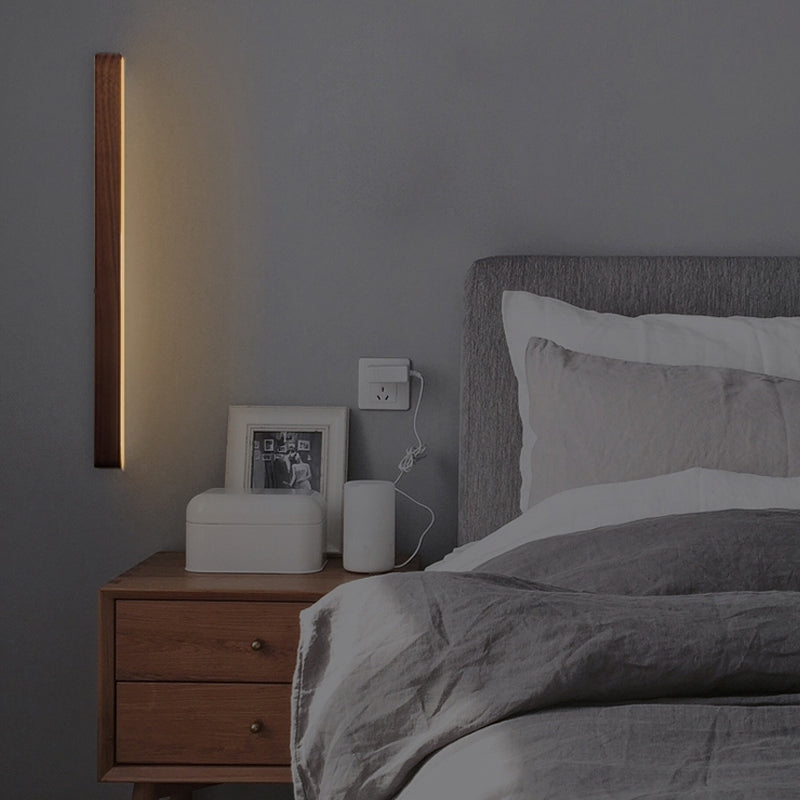 Linear Shade Wood Wall Sconce Modern Style Single Light Wall Mounted Light