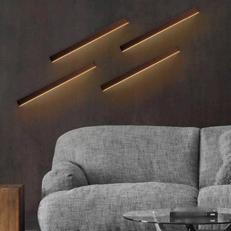 Linear Shade Wood Wall Sconce Modern Style Single Light Wall Mounted Light