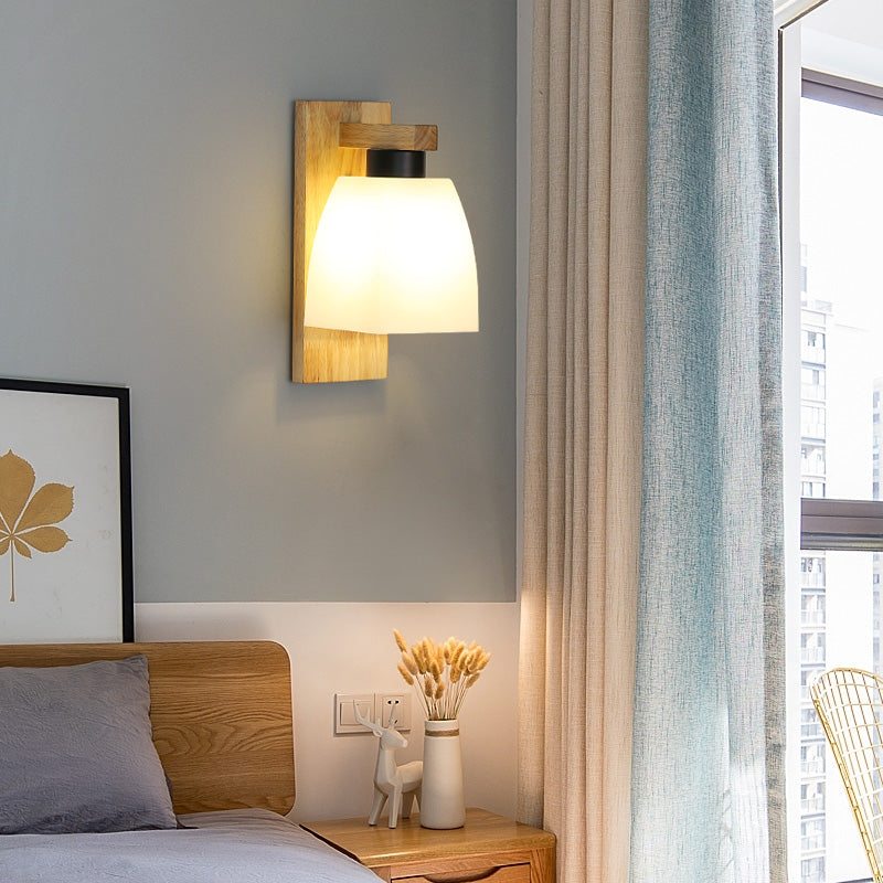Wood Geometric Wall Light Nordic White 11.5" Wide Wall Sconce for Living Room