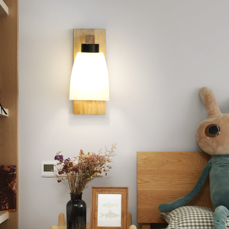 Wood Geometric Wall Light Nordic White 11.5" Wide Wall Sconce for Living Room
