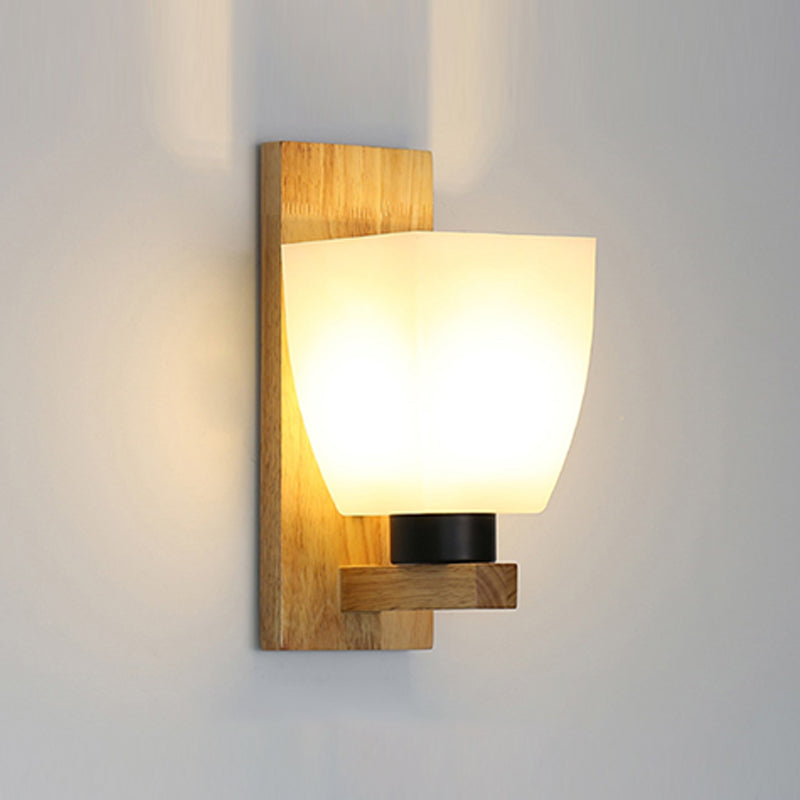 Wood Geometric Wall Light Nordic White 11.5" Wide Wall Sconce for Living Room