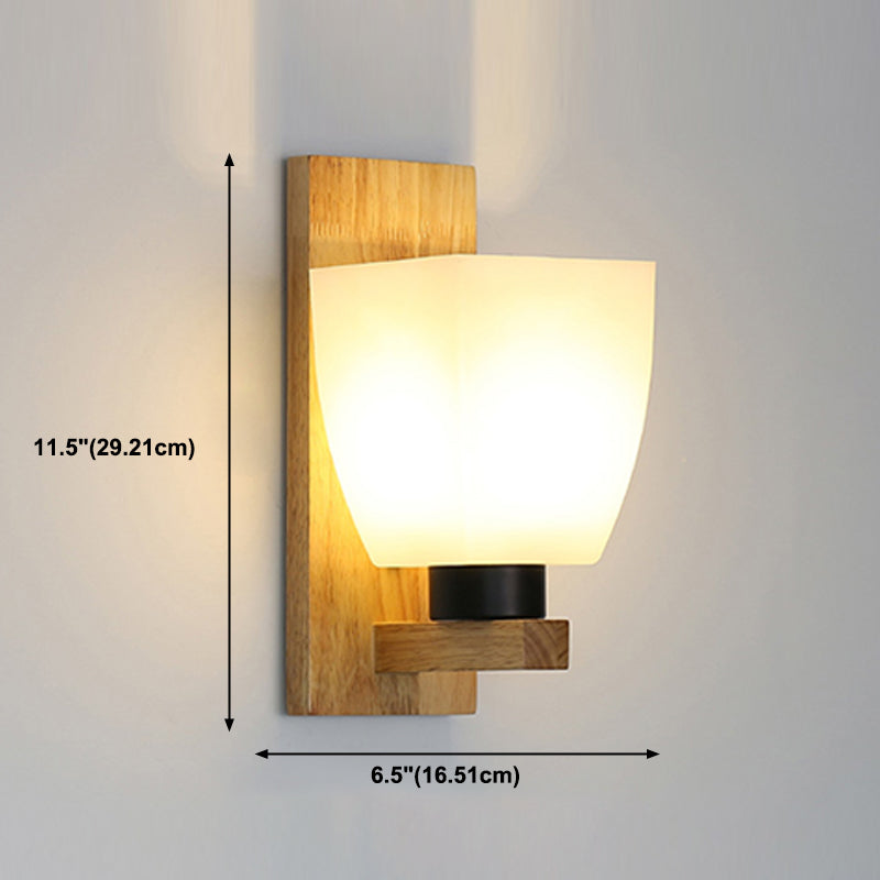 Wood Geometric Wall Light Nordic White 11.5" Wide Wall Sconce for Living Room