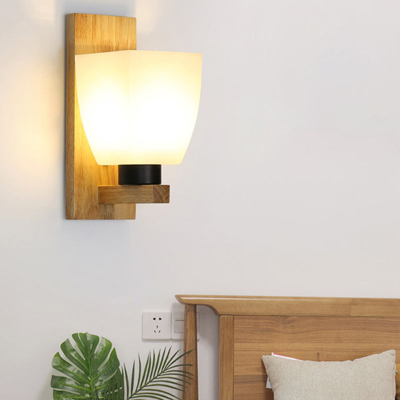 Wood Geometric Wall Light Nordic White 11.5" Wide Wall Sconce for Living Room