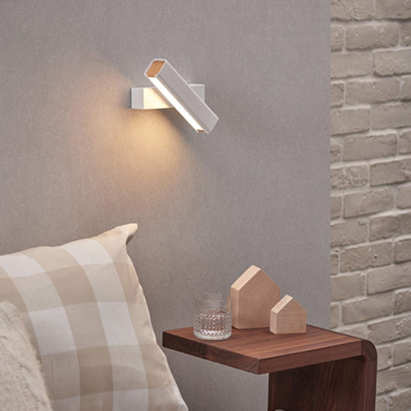 Nordic Metal Wall Light Strip Rotatable Wall Sconce with Wood for Bedroom