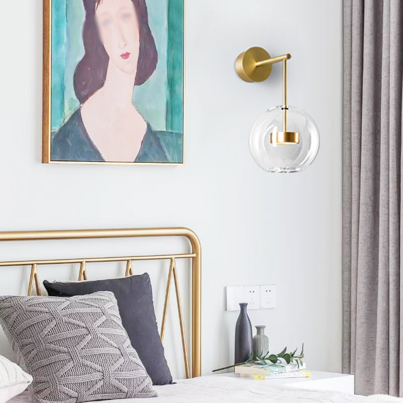 Modern Glass Wall Light Globe Shape 14.5" High Wall Sconce in Gold for Bedroom