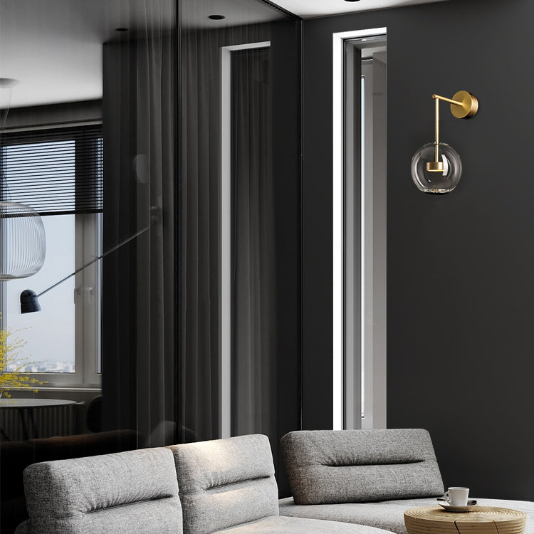 Modern Glass Wall Light Globe Shape 14.5" High Wall Sconce in Gold for Bedroom
