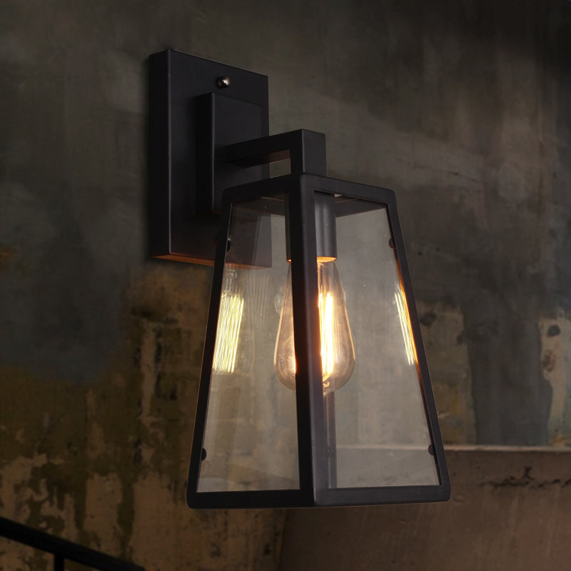 Retro Glass Shade Wall Light Black 1 Light 10.5" High Wall Sconce for Bar