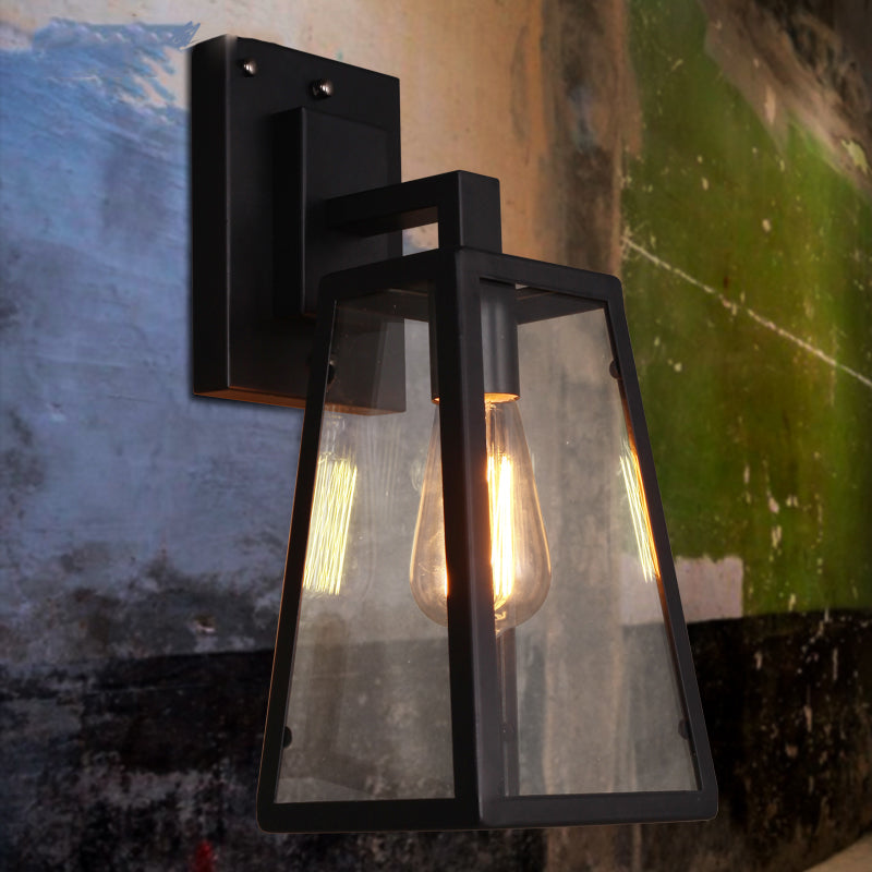 Retro Glass Shade Wall Light Black 1 Light 10.5" High Wall Sconce for Bar