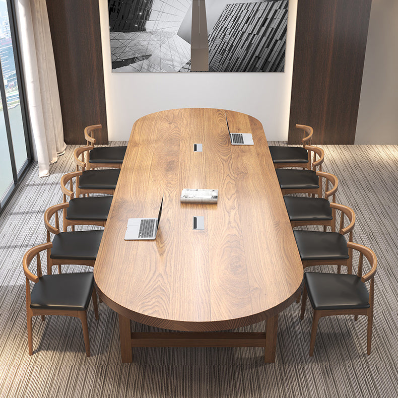 Office Meeting Table Oval Shaped Modern Writing Desk with Solid Wood
