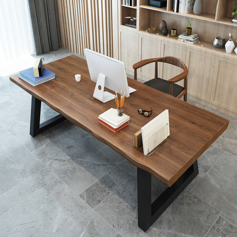 Modern Style Office Desk Brown Solid Wood Irregular Writing Desk