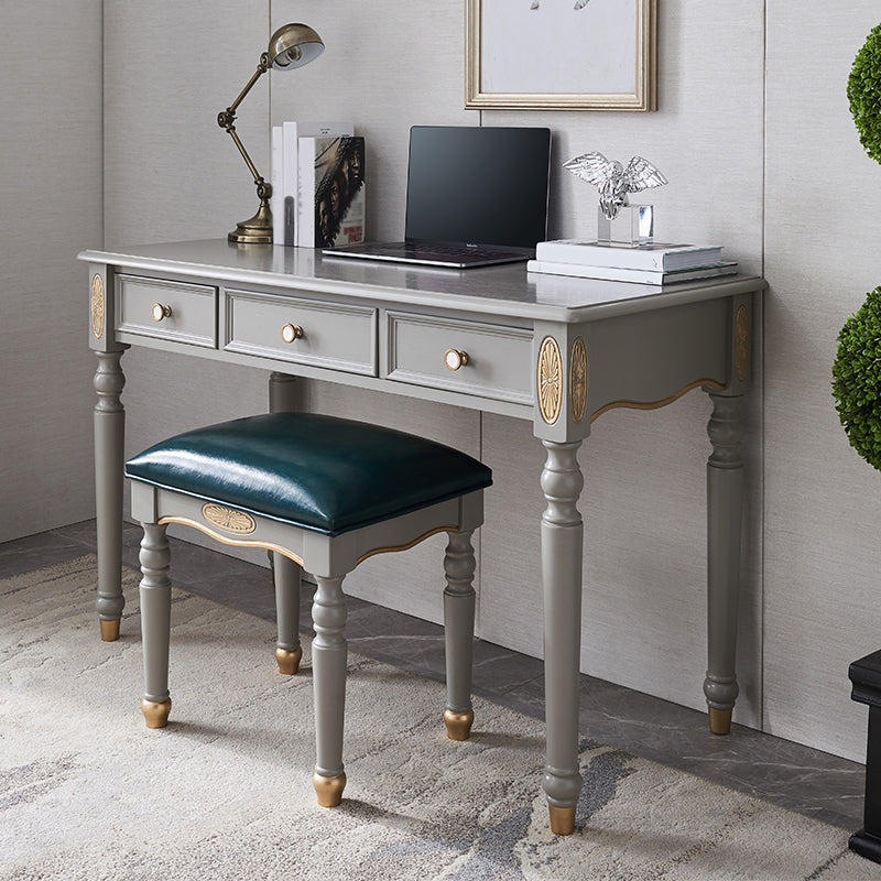 Glam Style Curved Writing Desk Solid Wood Office Desk with Drawers