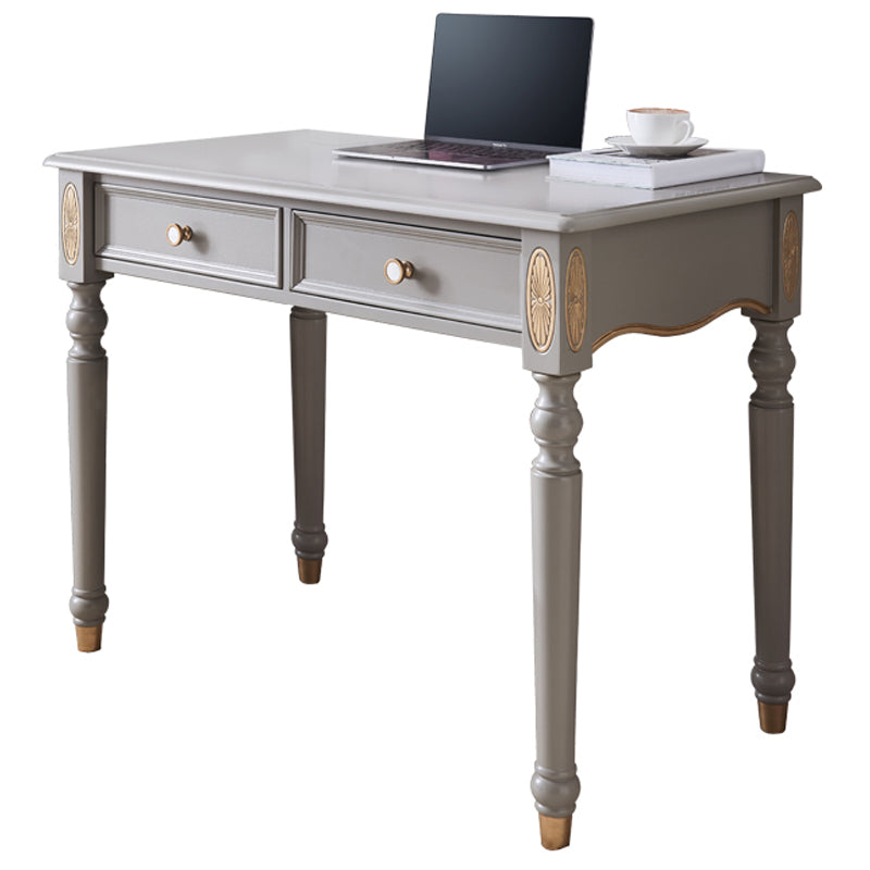 Glam Style Curved Writing Desk Solid Wood Office Desk with Drawers