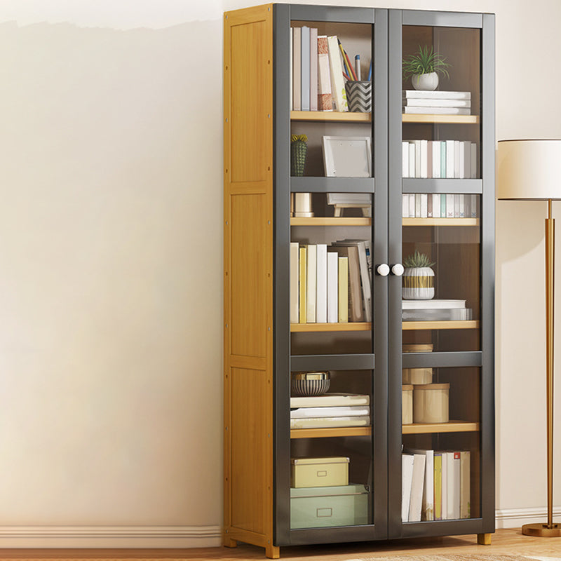 Modern Standard Bookcase Bamboo Closed Back Shelf with Doors