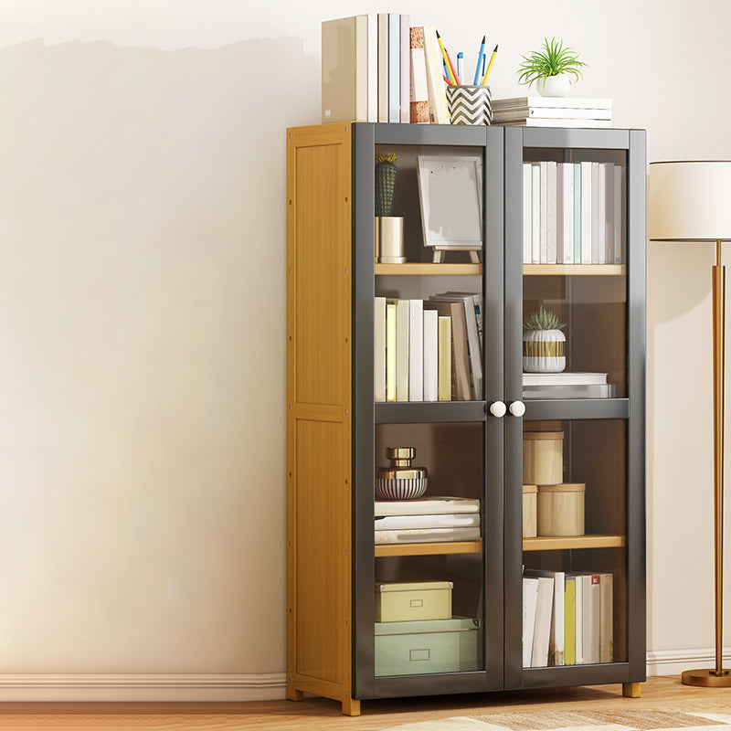 Modern Standard Bookcase Bamboo Closed Back Shelf with Doors