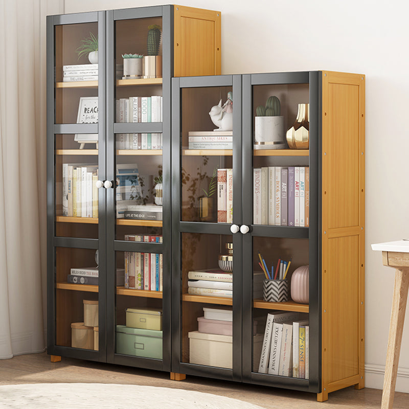 Modern Standard Bookcase Bamboo Closed Back Shelf with Doors