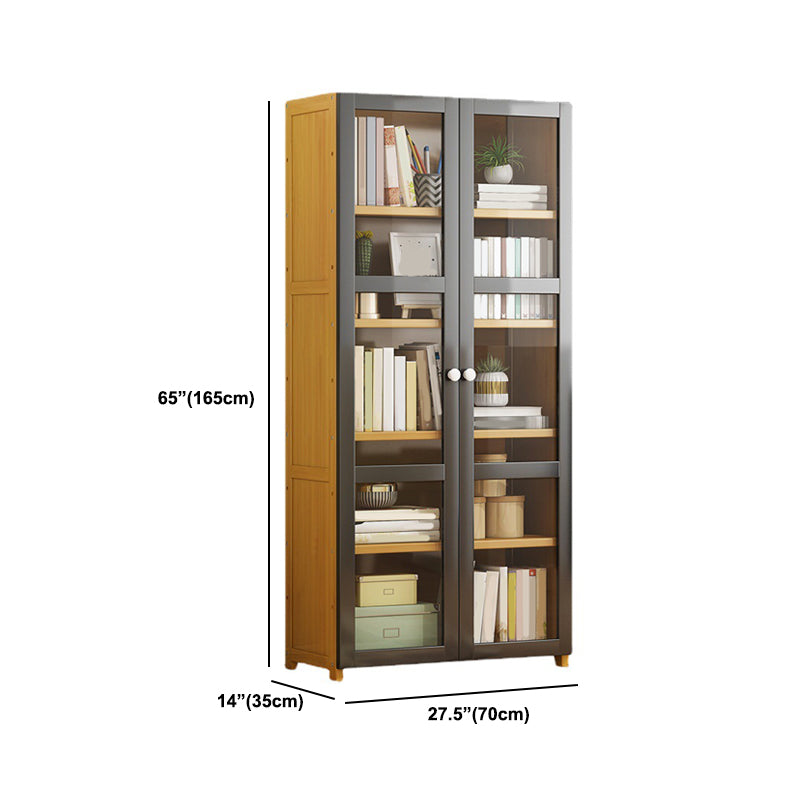 Modern Standard Bookcase Bamboo Closed Back Shelf with Doors