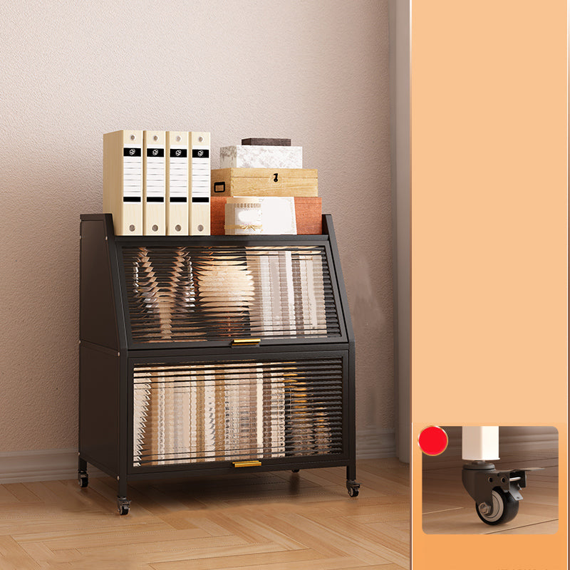 Contemporary Steel Shelf Bookcase with Doors Standard Bookshelf