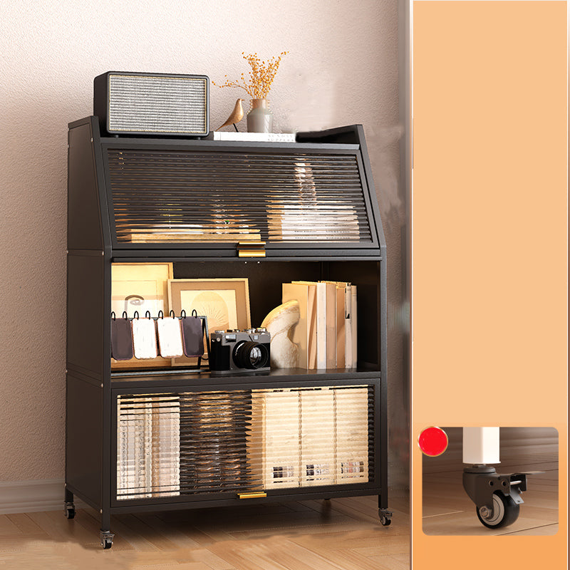 Contemporary Steel Shelf Bookcase with Doors Standard Bookshelf