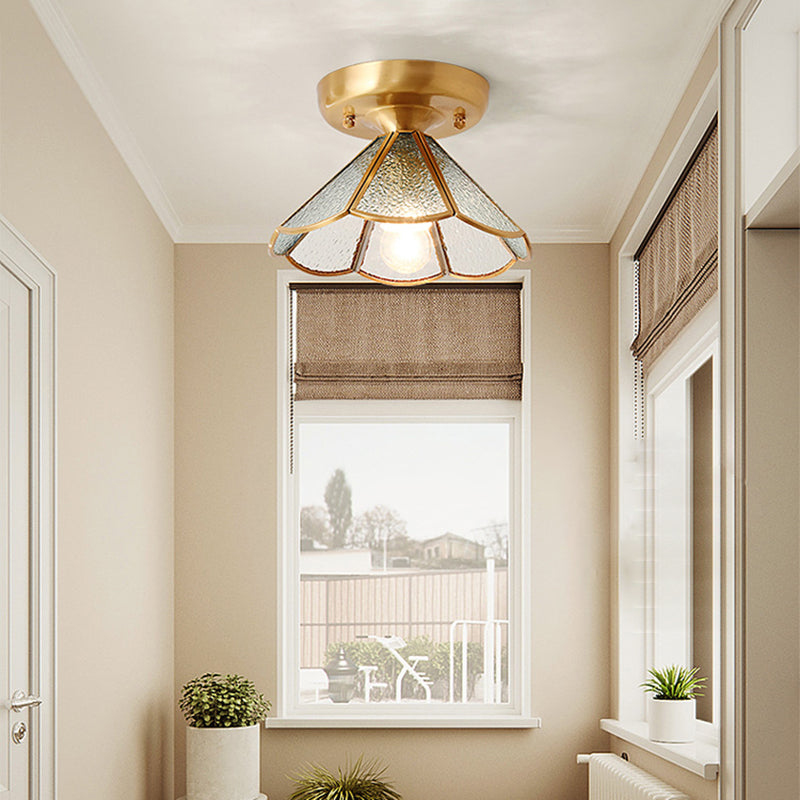 Colonial Tapered Flush Light Glass 1 Light Flush Mount Ceiling Fixture in Gold