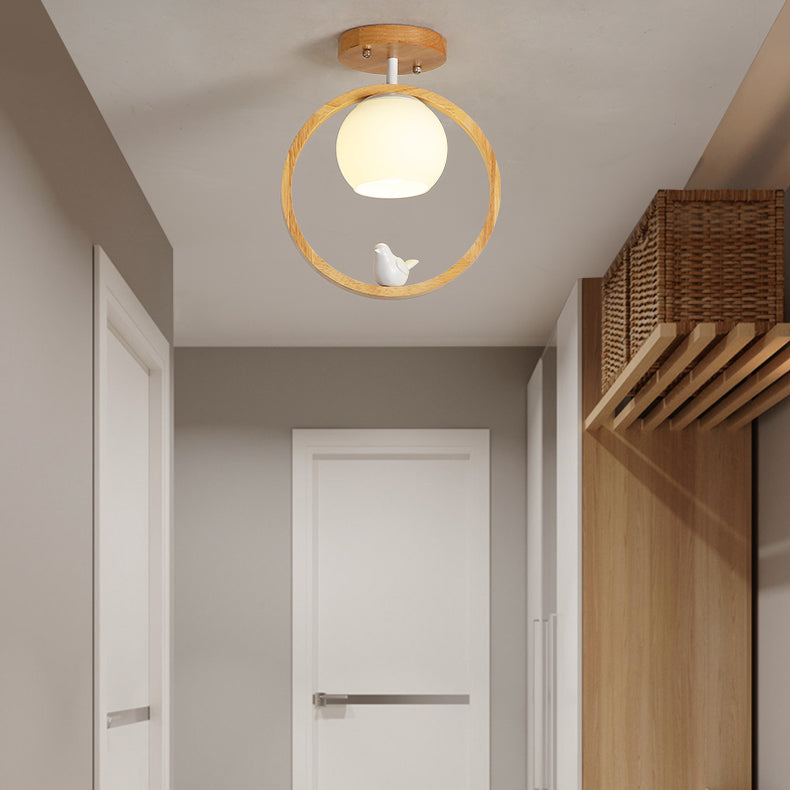 Contemporary Globe Flush Light Fixture Wood 1 Light Flush Mount Ceiling Fixture in Brown