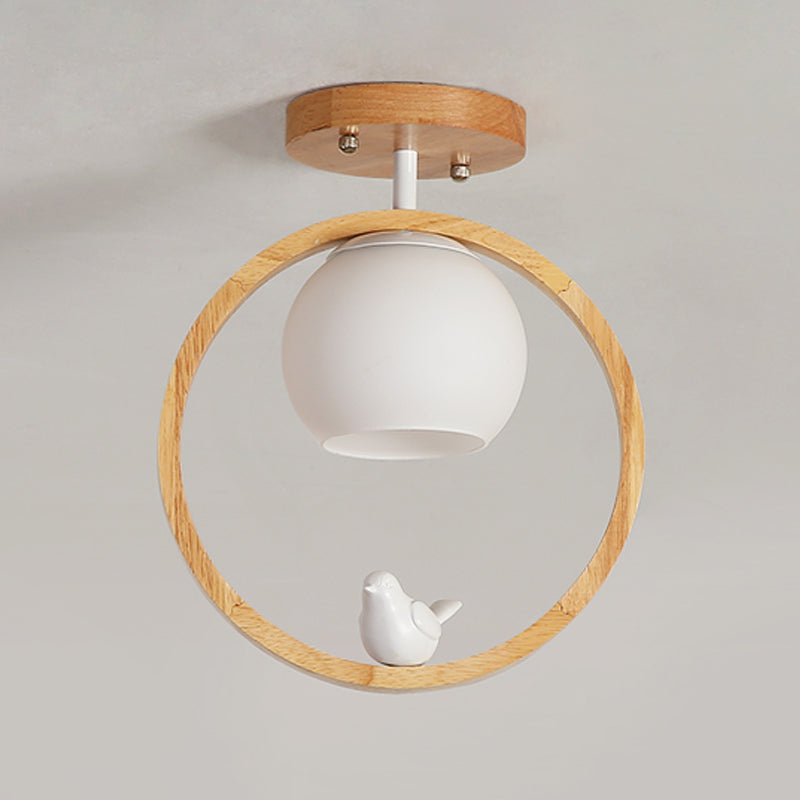 Contemporary Globe Flush Light Fixture Wood 1 Light Flush Mount Ceiling Fixture in Brown