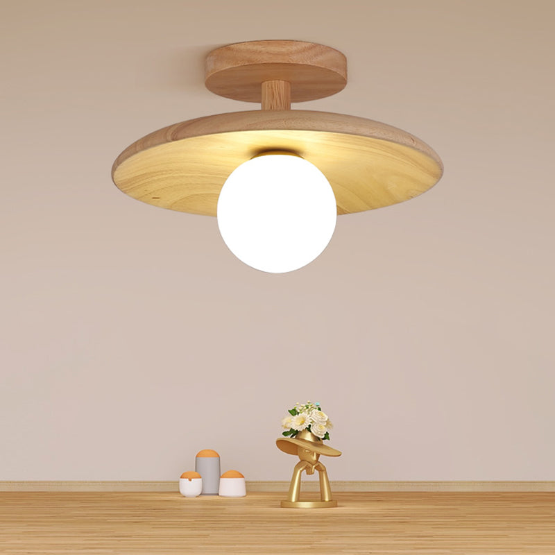 Contemporary Globe Flush Light Fixture Wood 1 Light Flush Mount Ceiling Light in Brown