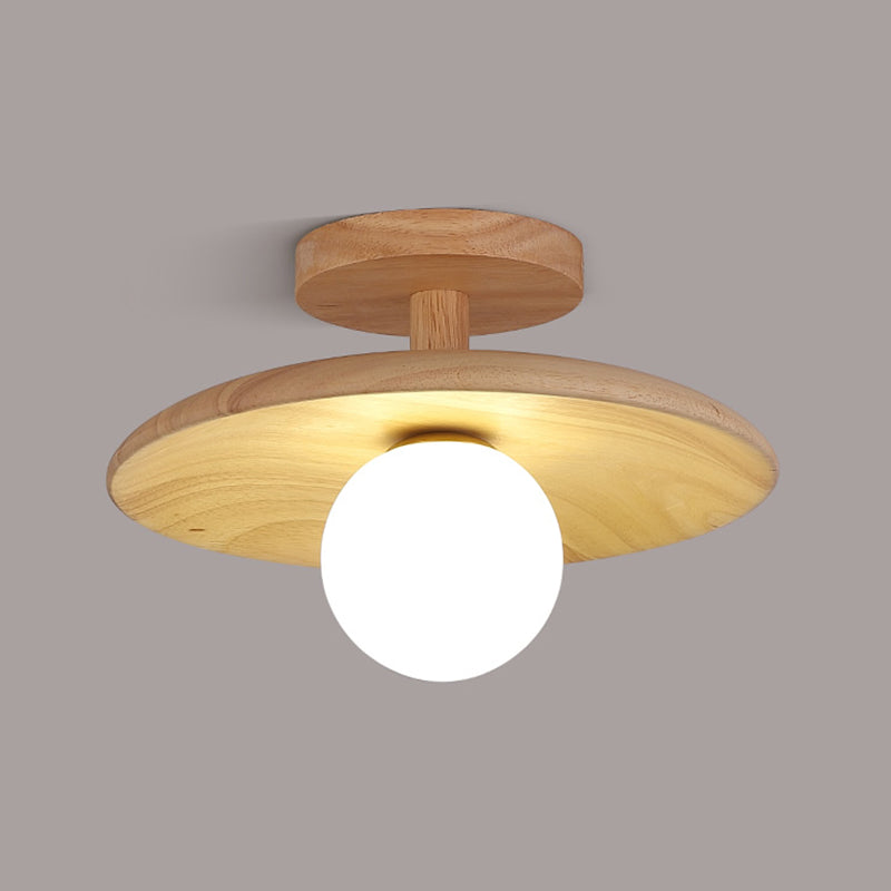 Contemporary Globe Flush Light Fixture Wood 1 Light Flush Mount Ceiling Light in Brown