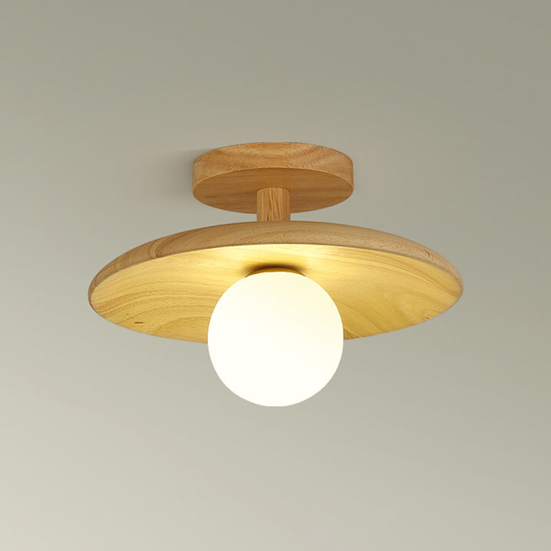 Contemporary Globe Flush Light Fixture Wood 1 Light Flush Mount Ceiling Light in Brown