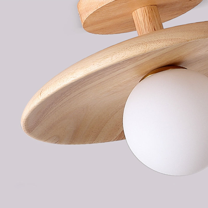 Contemporary Globe Flush Light Fixture Wood 1 Light Flush Mount Ceiling Light in Brown