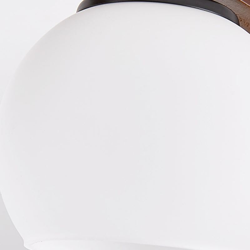 Round Shape Ceiling Lamp Modern Wood 1 Light Flush Mount with Glass Lampshade for Aisle