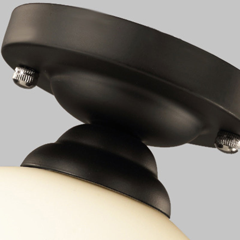 Minimalist Global Ceiling Mounted Fixture Glass Semi Flush Mount Lighting in Black
