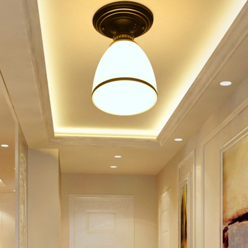 Conical Semi Flush Ceiling Light Traditional Glass Aisle Ceiling Fixture