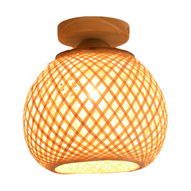 Asia Sphere Ceiling Flush Mount Bamboo Ceiling Mounted Fixture in Beige