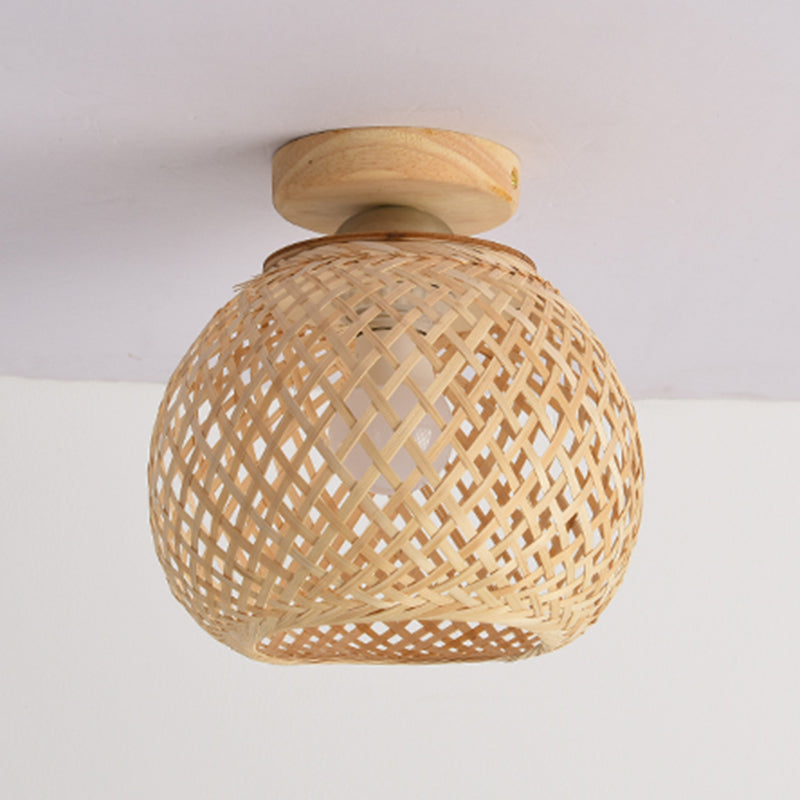 Asia Sphere Ceiling Flush Mount Bamboo Ceiling Mounted Fixture in Beige