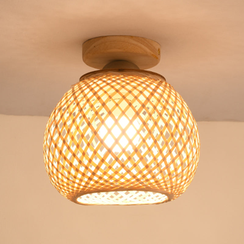 Asia Sphere Ceiling Flush Mount Bamboo Ceiling Mounted Fixture in Beige
