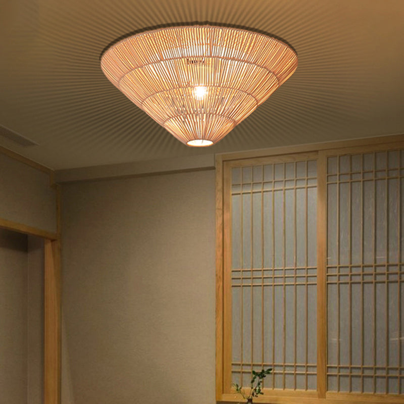 Bamboo Cone Ceiling Mounted Fixture Asia Aisle Ceiling Light in White