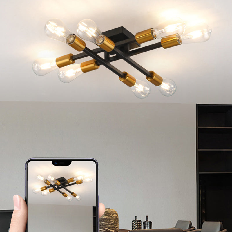 Industrial Linear Semi Mount Lighting Metal Ceiling Mount Light Fixture