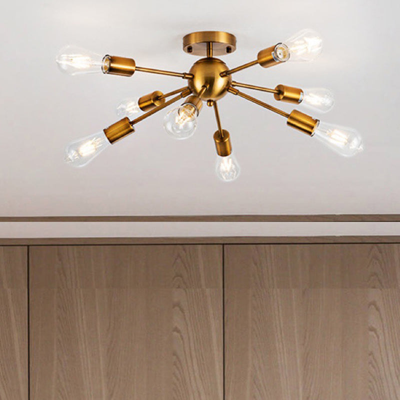 Metal Ceiling Mount Chandelier Starburst Industrial Style Semi Flush Mount