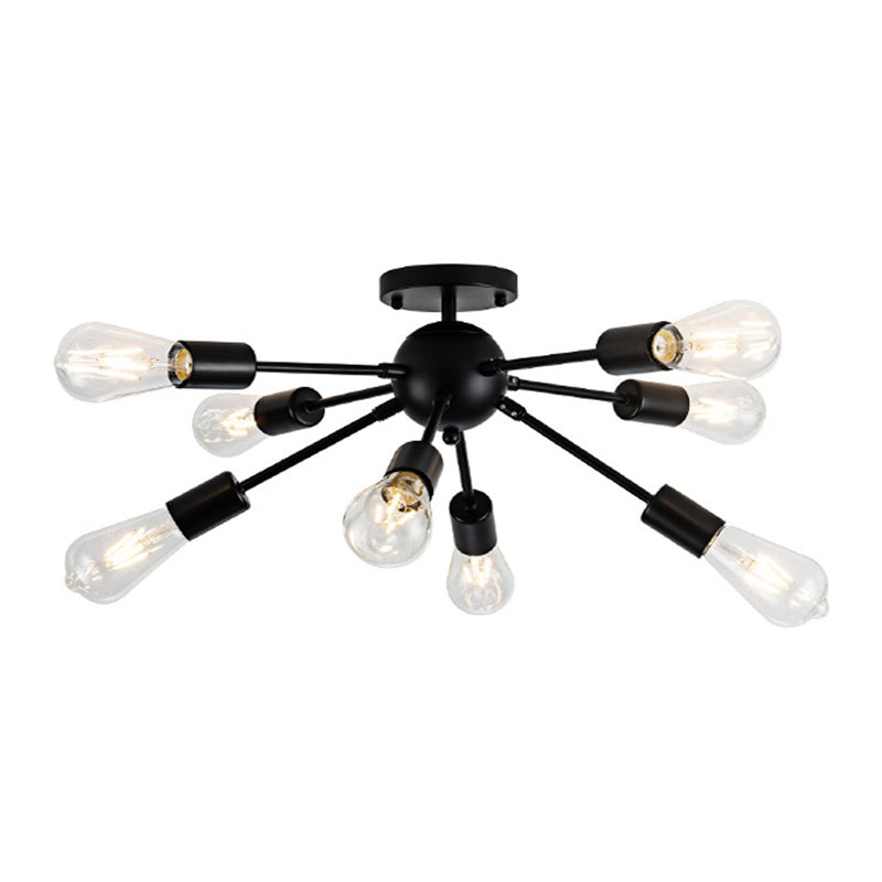 Metal Ceiling Mount Chandelier Starburst Industrial Style Semi Flush Mount