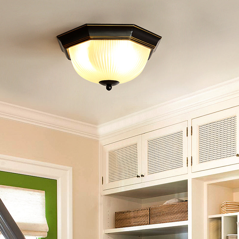 Traditional Dome Flush Ceiling Light Glass Flush Mount Lamp in Black
