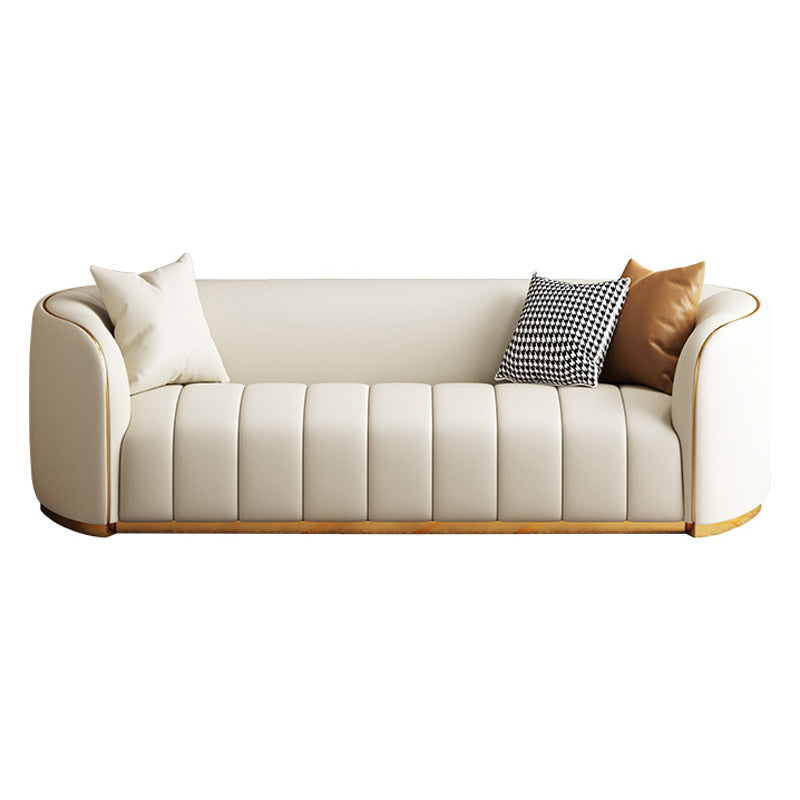 Genuine Leather Sofa Contemporary Simple Sloped Arm Sofa in Beige