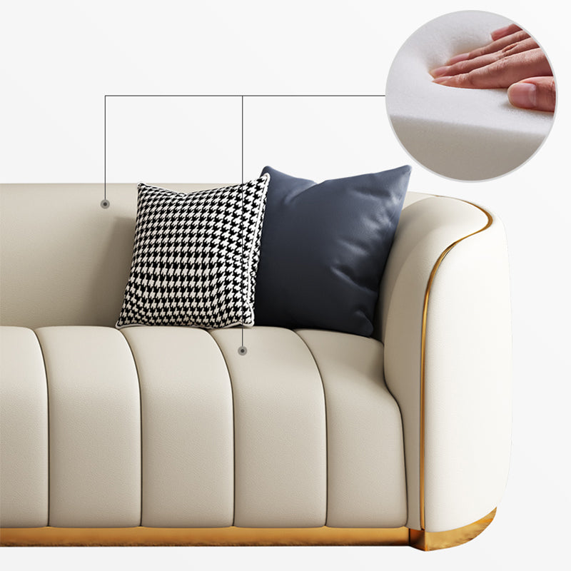 Genuine Leather Sofa Contemporary Simple Sloped Arm Sofa in Beige