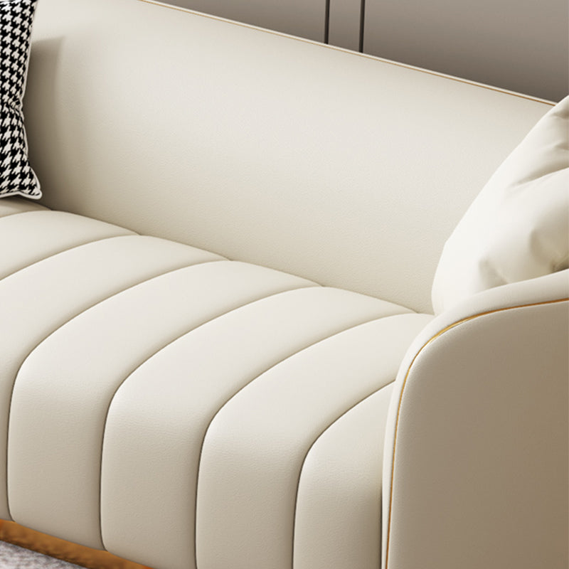 Genuine Leather Sofa Contemporary Simple Sloped Arm Sofa in Beige