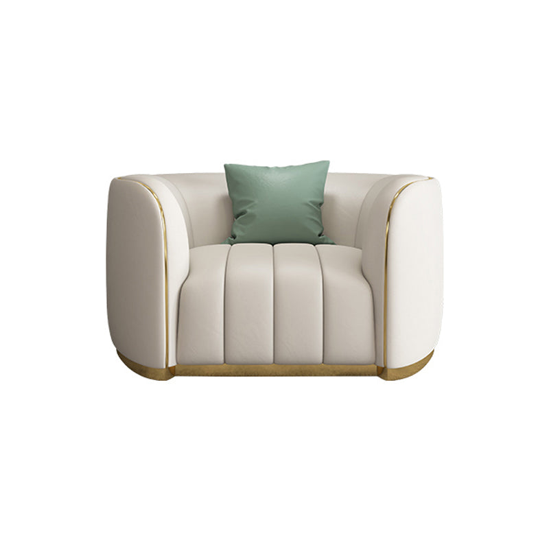 Genuine Leather Sofa Contemporary Simple Sloped Arm Sofa in Beige