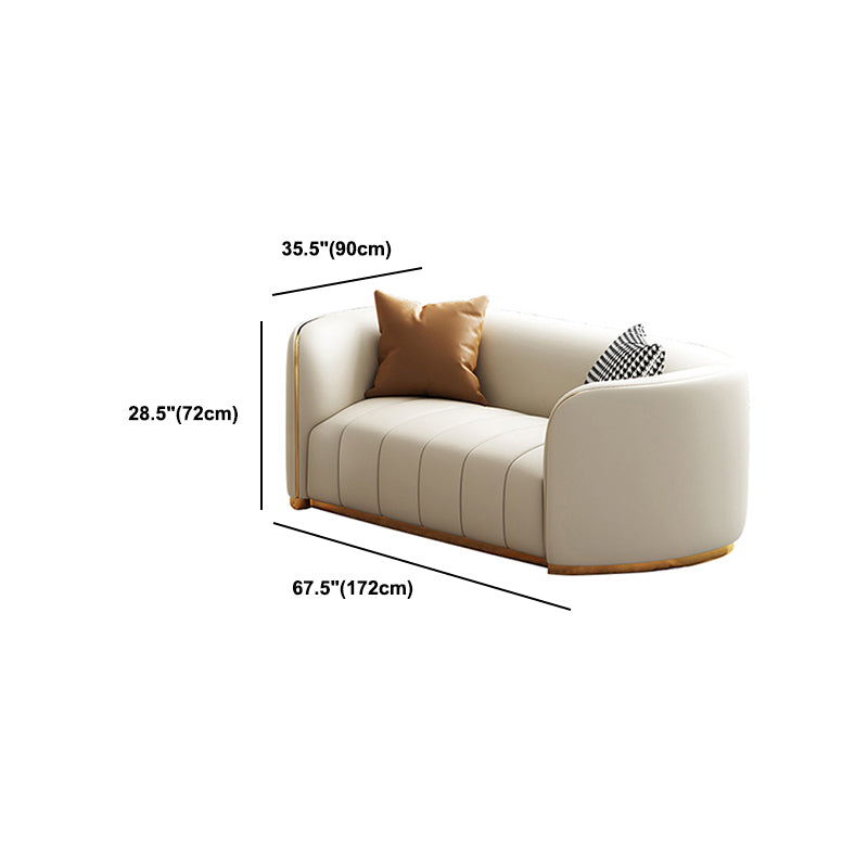 Genuine Leather Sofa Contemporary Simple Sloped Arm Sofa in Beige
